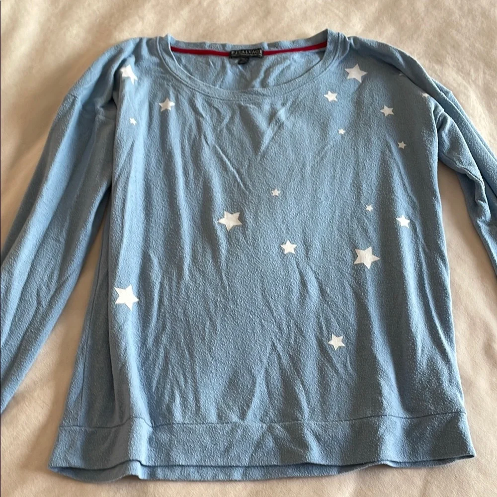 PJ Salvage Blue and White Pajama Set Soft and Relaxed Fit Top-M Bottoms - L - Picture 8 of 10